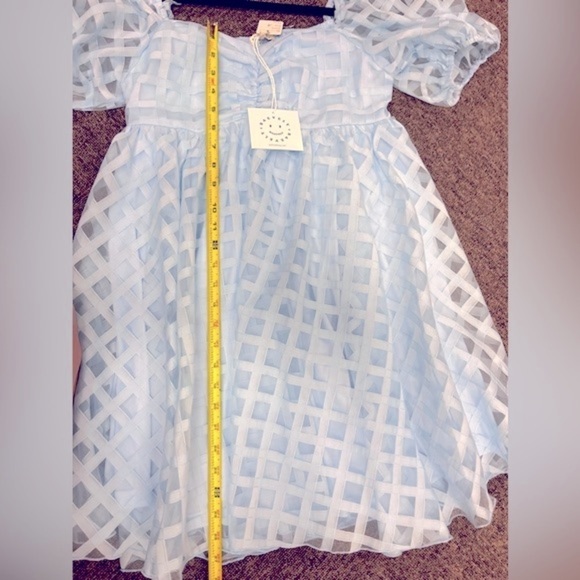 Baby Blue Checkered Puff Sleeve Mini Dress - Picture 5 of 8